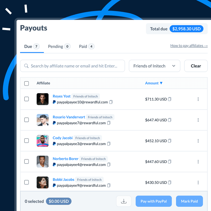Payouts Dashboard showing affiliate earnings